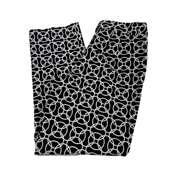 Talbots Womens 14 Velvet Straight‎ Leg Pants Stretch Black Geometric Vintage - Picture 1 of 6